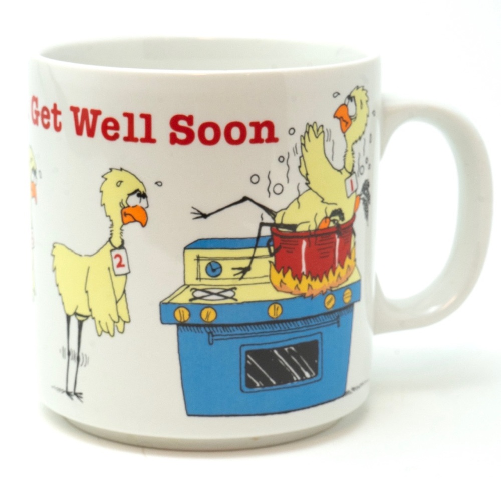 Vintage Save a chicken get well soon ceramic mug